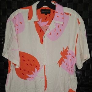 No Boundaries Men's Strawberry Patterned  Rayon Shirt, Size M(38-40) NWT